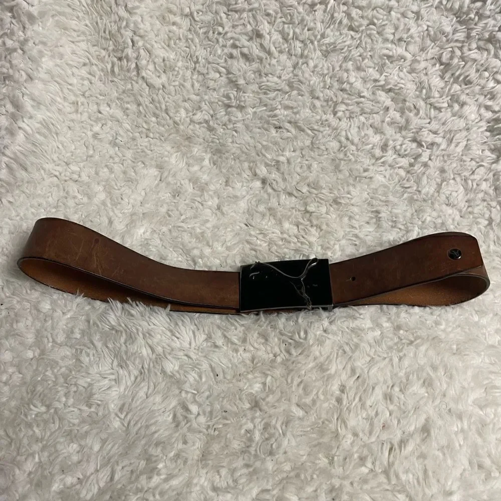 Puma Brown Leather Belt with silver tone Buckle women’s Size Large.